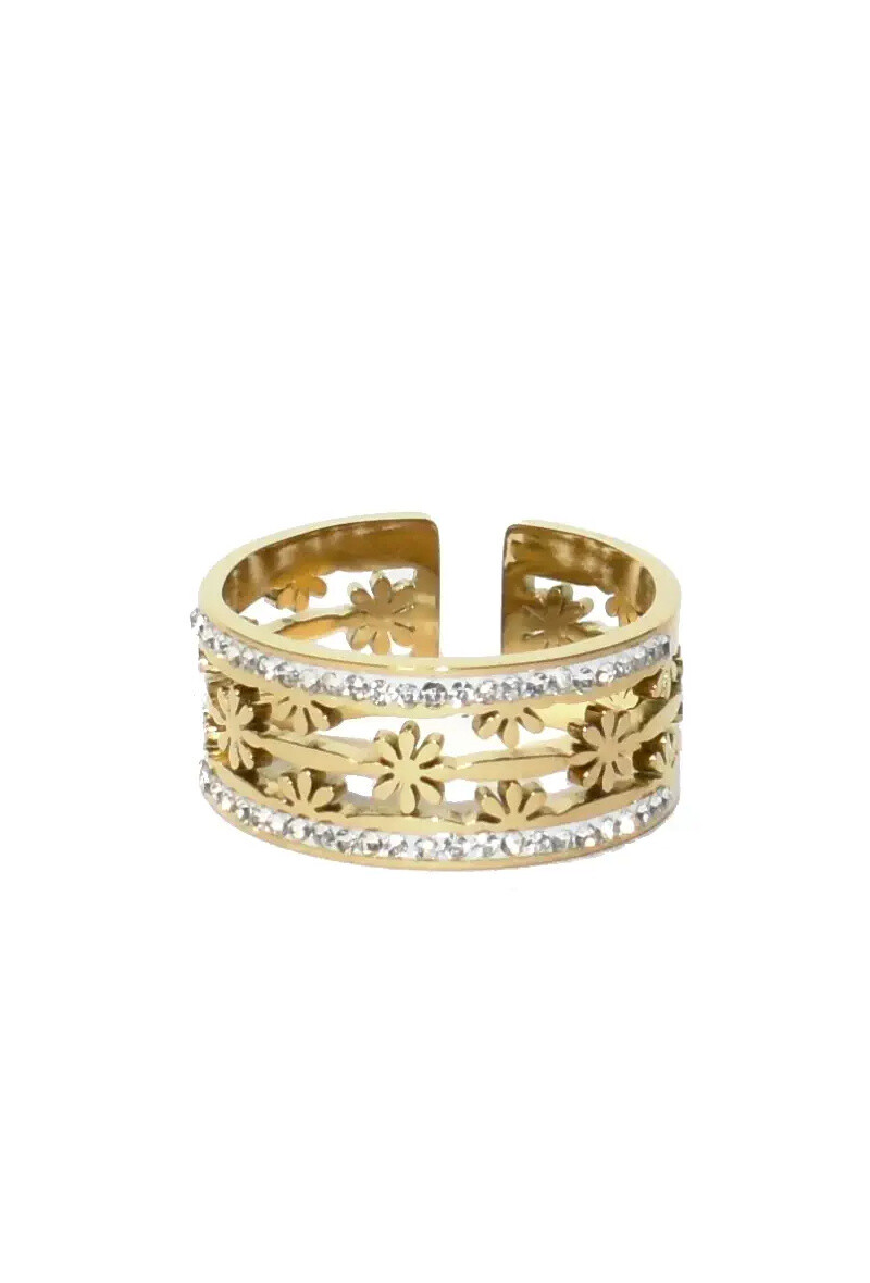 Grossiste Emma Fantaisies - Bague taille réglable fleur Or