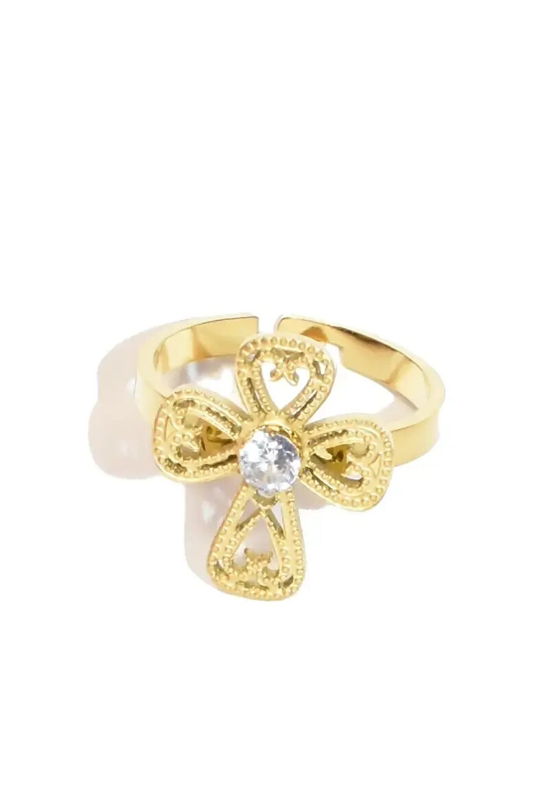 Grossiste Emma Fantaisies - Bague croix taille réglable Or
