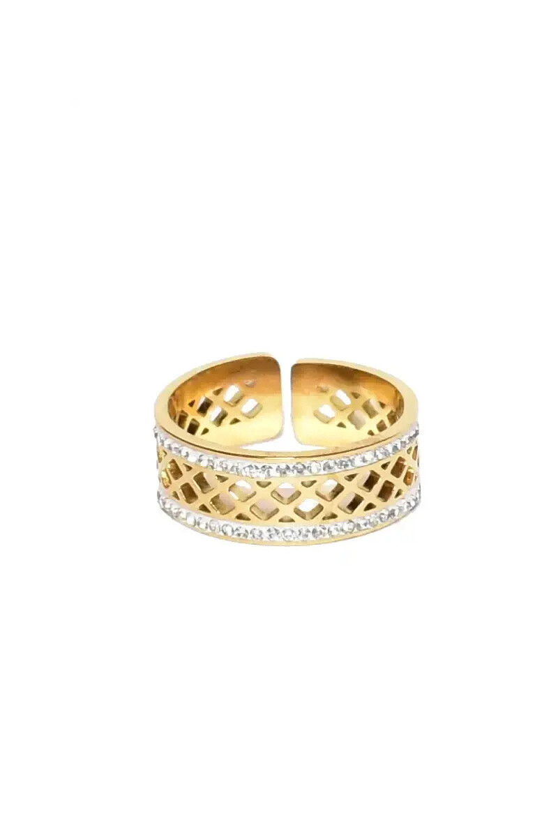 Grossiste Emma Fantaisies - Bague damier taille réglable Or