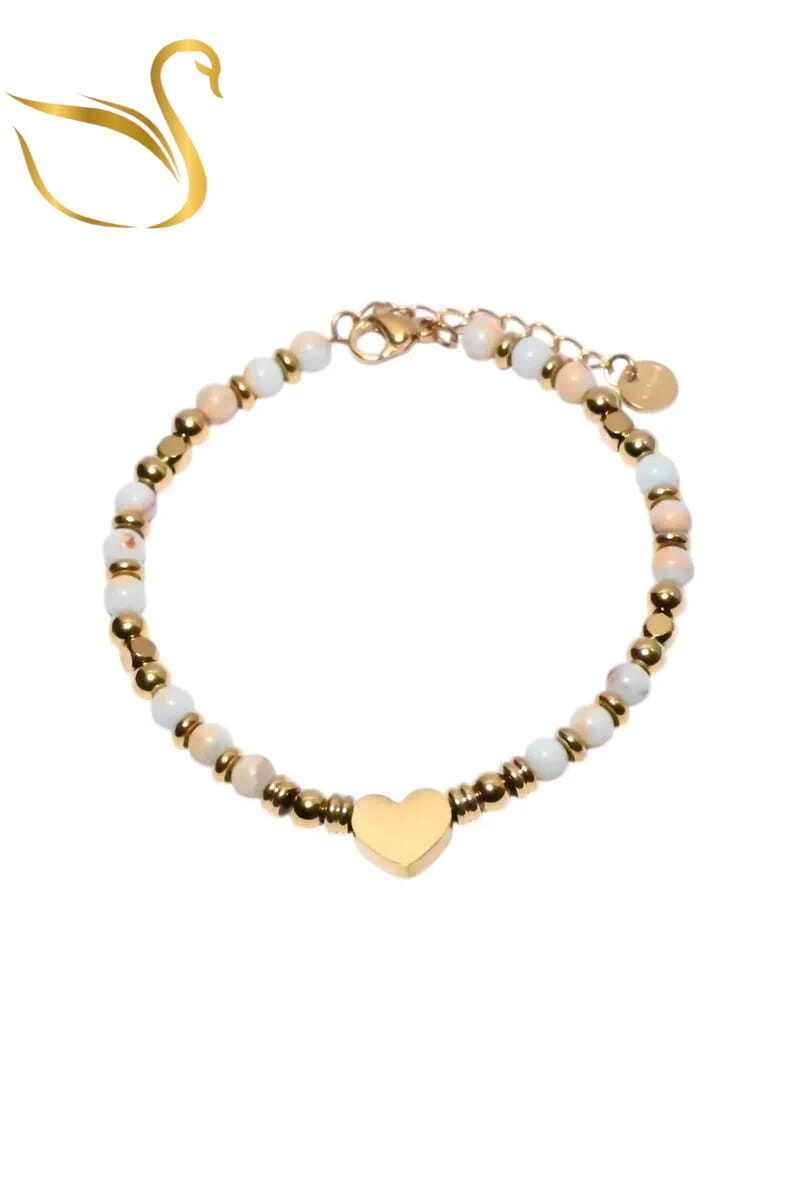 Grossiste Emma Fantaisies - Bracelet pierre minérale coeur Or