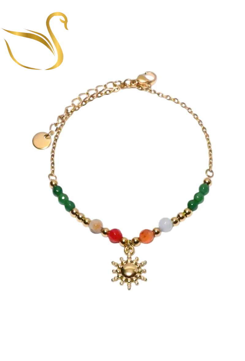 Grossiste Emma Fantaisies - Bracelet pierre minérale soleil Or