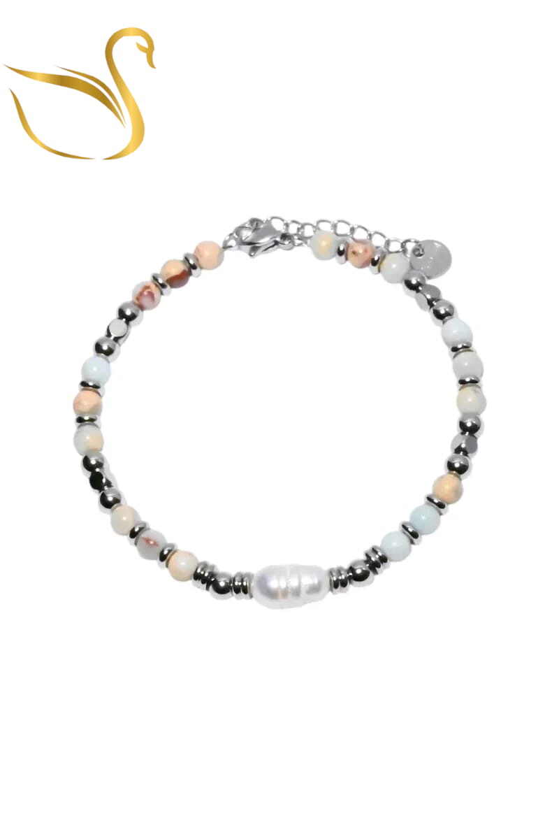 Grossiste Emma Fantaisies - Bracelet pierre minérale perle naturelle Argent