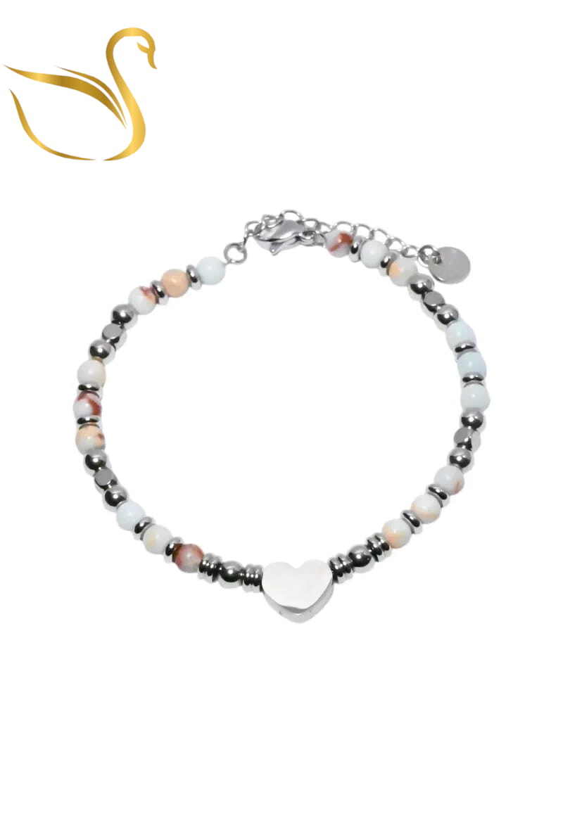 Grossiste Emma Fantaisies - Bracelet coeur pierre minérale Argent