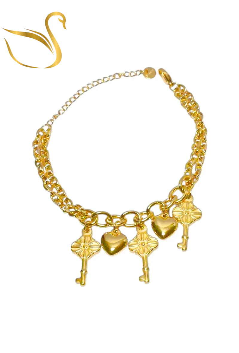 Grossiste Emma Fantaisies - Bracelet breloque clé coeur Or