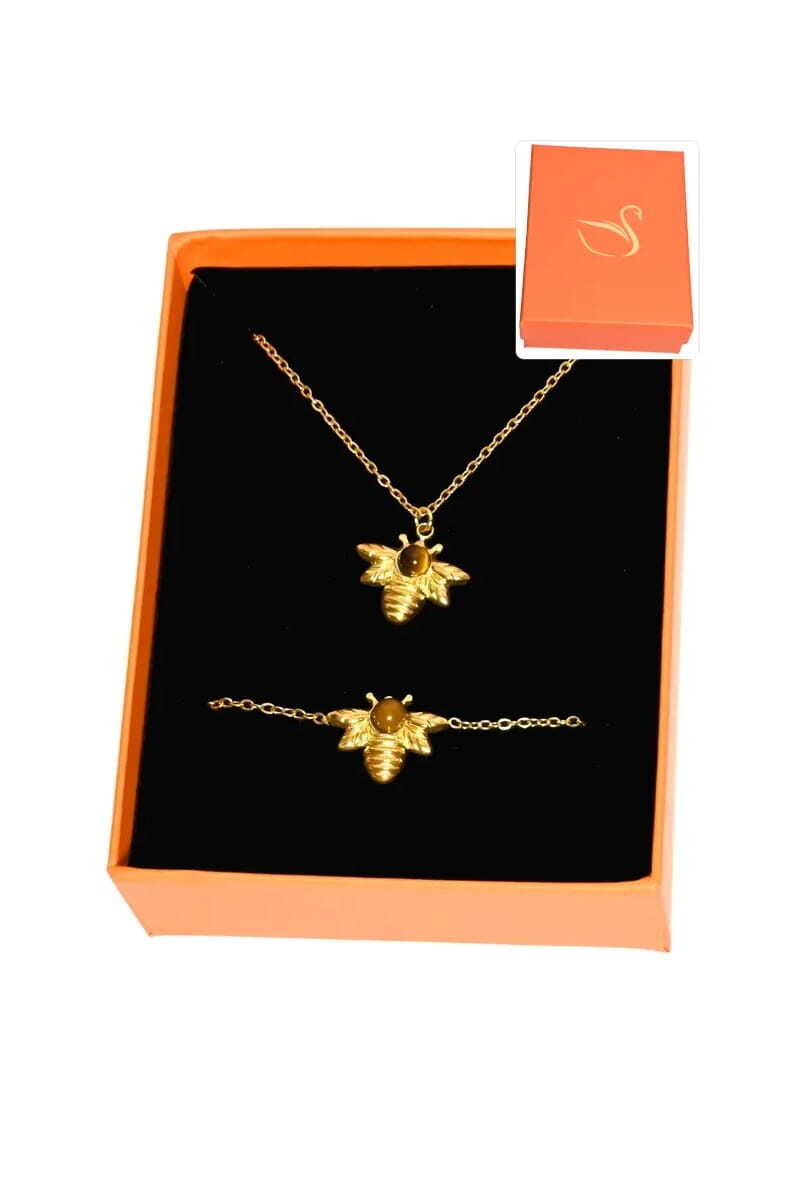 Grossiste Emma Fantaisies - Coffret parure bijoux cadeaux orange abeille oeil de tigre
