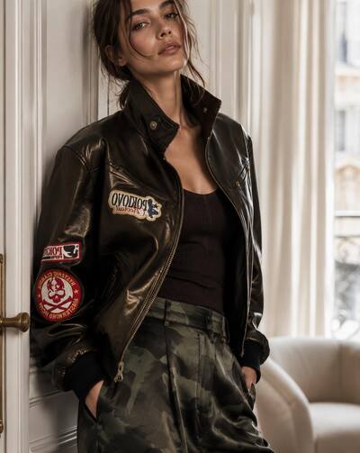 Grossista ENVOG Paris - MAVERICK – Bomber in similpelle con patch Grossista ENVOG Paris - MAVERICK – Bomber in similpelle con patch