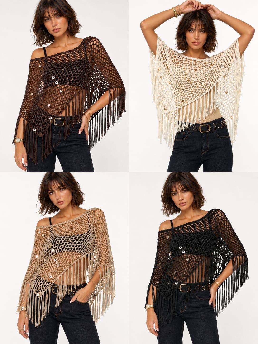 Mayorista ENVOG Paris - Poncho de crochet con lentejuelas