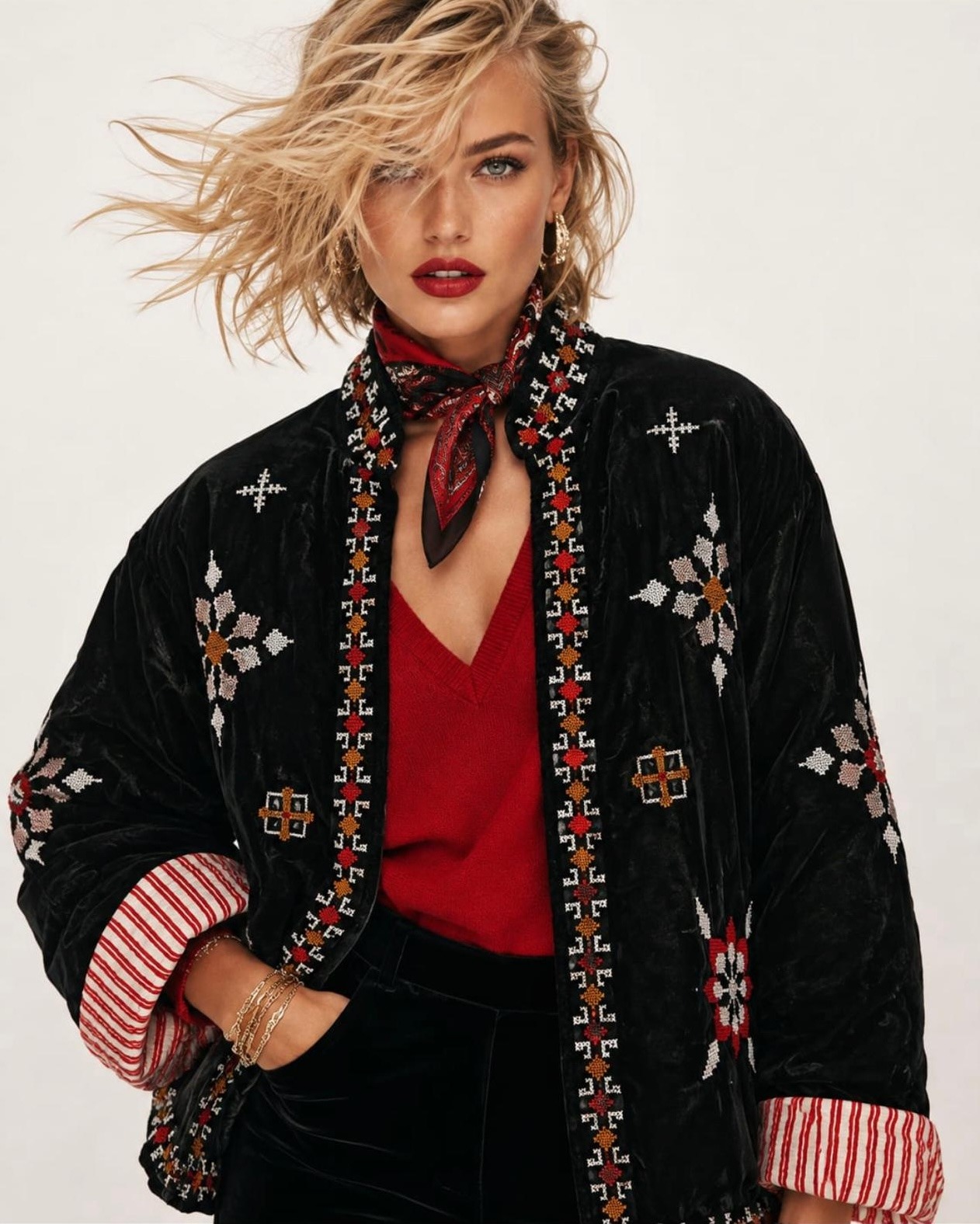 Grossista ENVOG Paris - NOMADE NOIRE – Giacca kimono in velluto ricamato