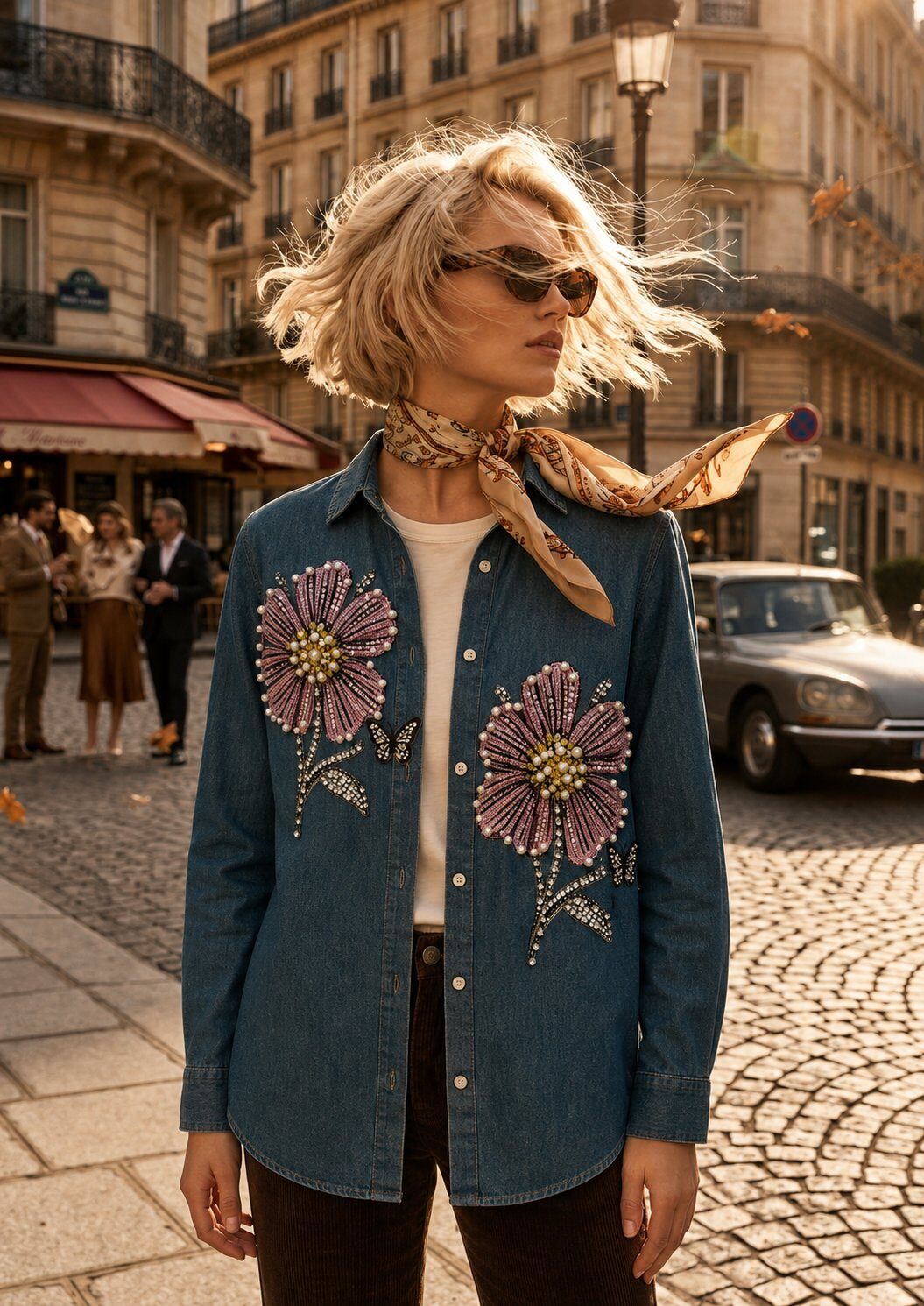 Grossista ENVOG Paris - PINK BLOOM – Camicia di jeans con fiori gioiello rosa