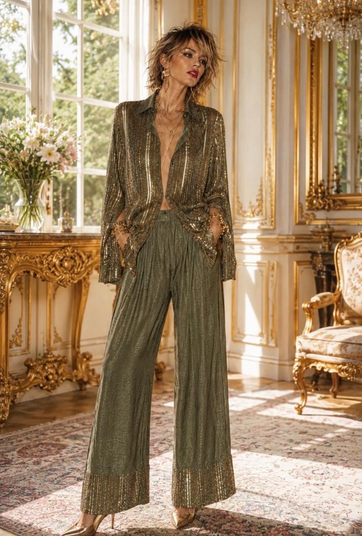 Grossiste ENVOG Paris - Ensemble chemise lurex & pantalon fluide