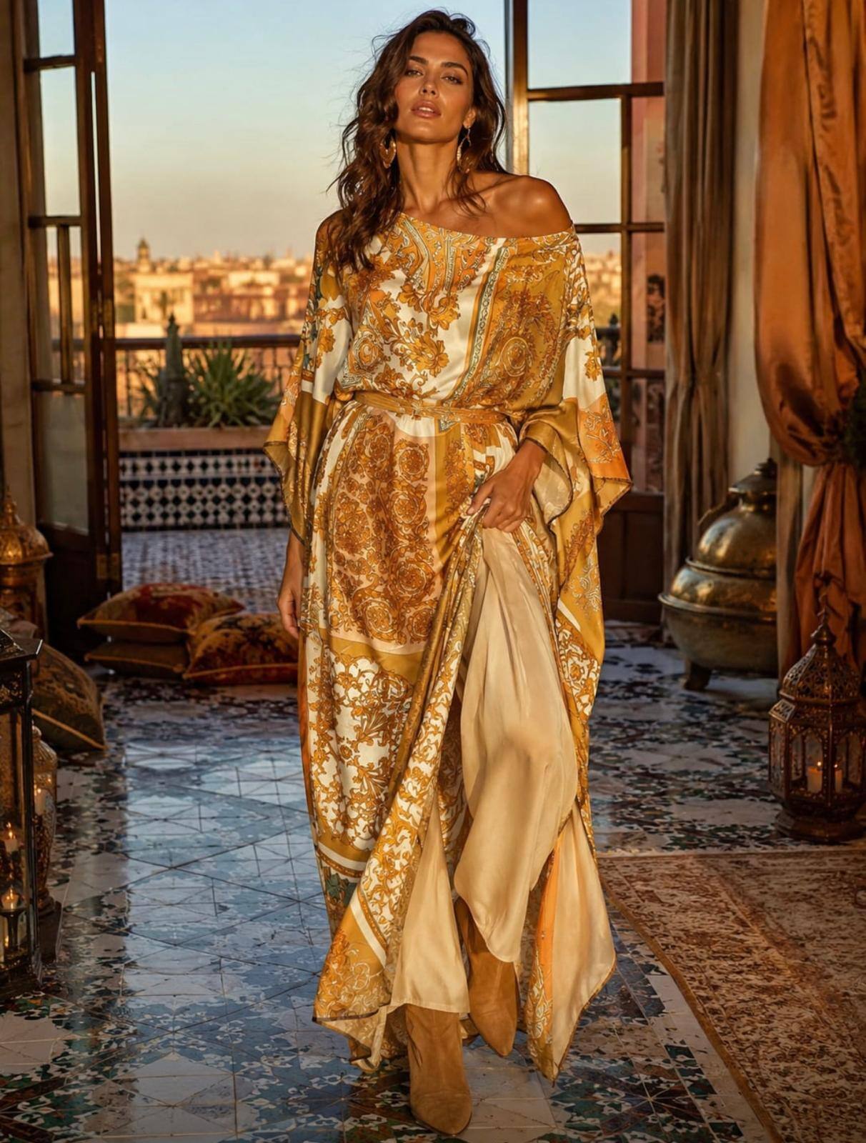 Grossiste ENVOG Paris - Caftan baroque avec foulard