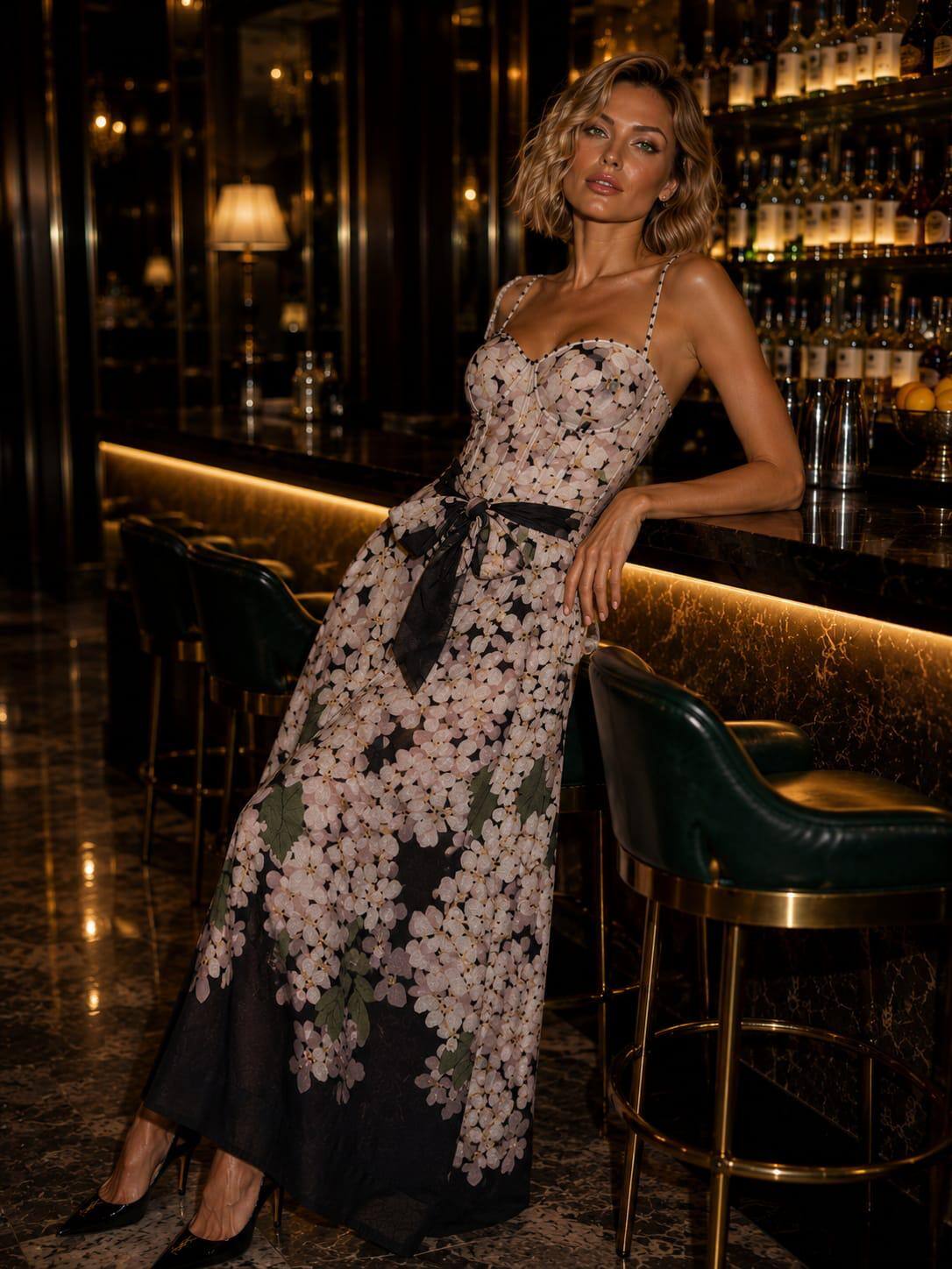Grossiste ENVOG Paris - Robe longue fleurie satinée