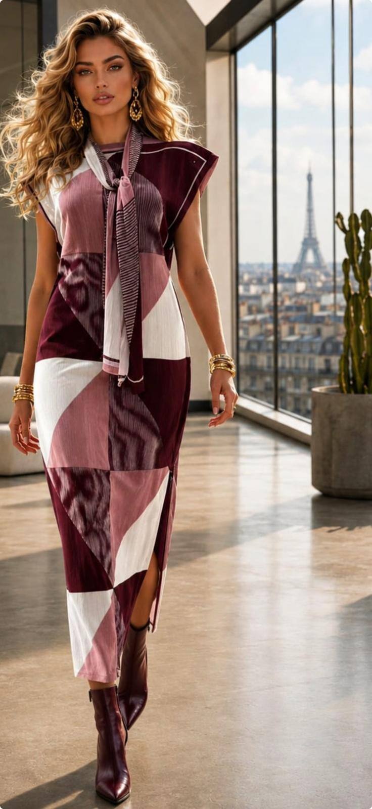 Wholesaler ENVOG Paris - Graphic pleated dress + matching scarf