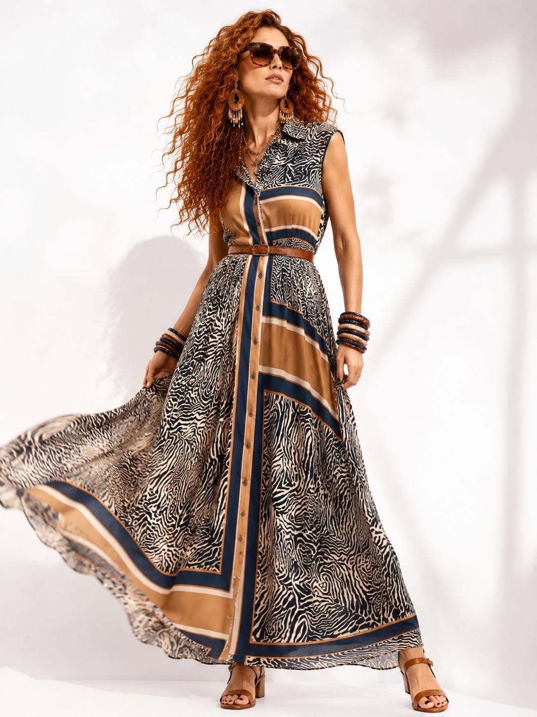 Wholesaler ENVOG Paris - Prestige zebra print maxi shirt dress
