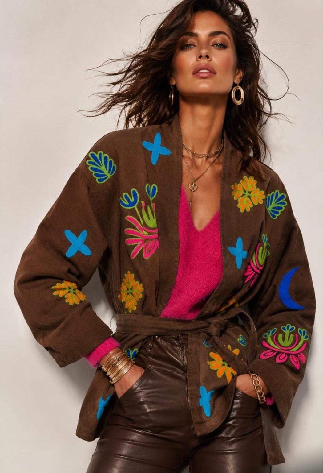 Grossista ENVOG Paris - MEXICANA – Giacca kimono ricamata con cintura