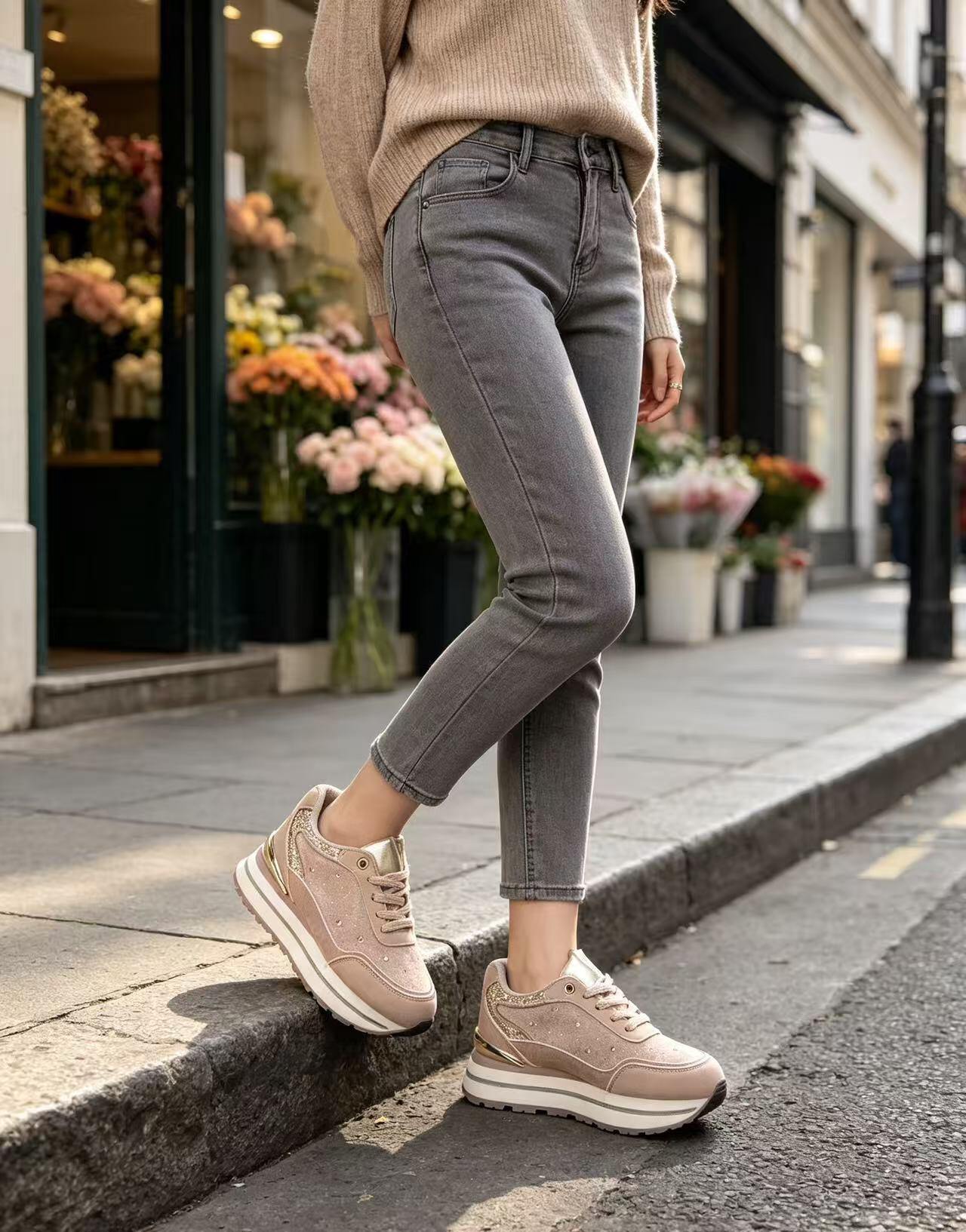 Grossiste ERICA SHOES - Baskets décontractées à semelle épaisse avec strass pour femme