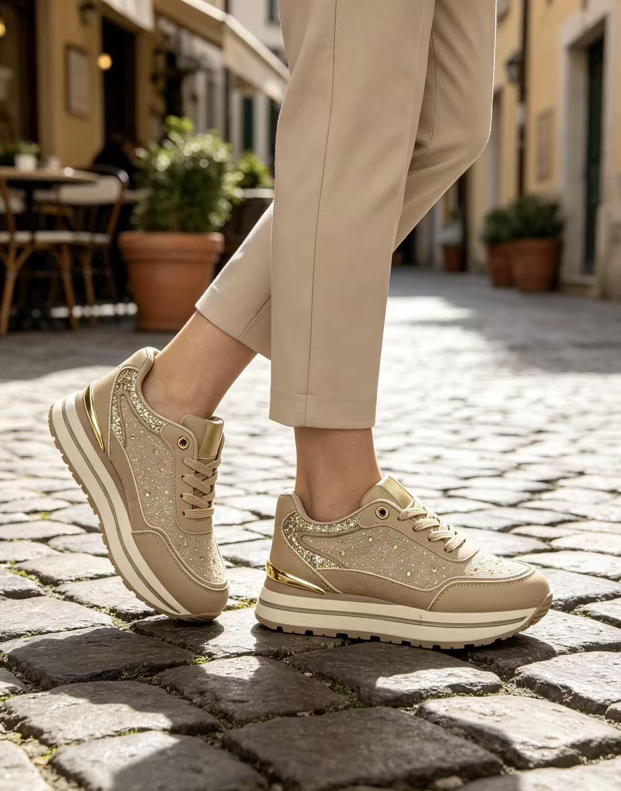 Wholesaler ERICA SHOES - Casual thick-soled sneakers with rhinestones for women