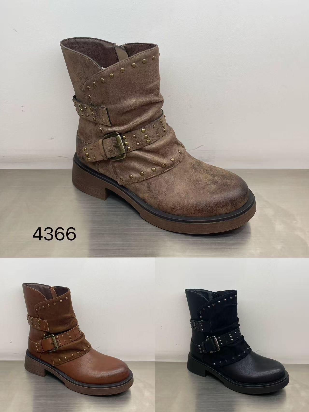 Großhändler ERICA SHOES - Vintage Western-Kurzstiefel mit doppelten Nietenriemen und gefaltetem Schaft