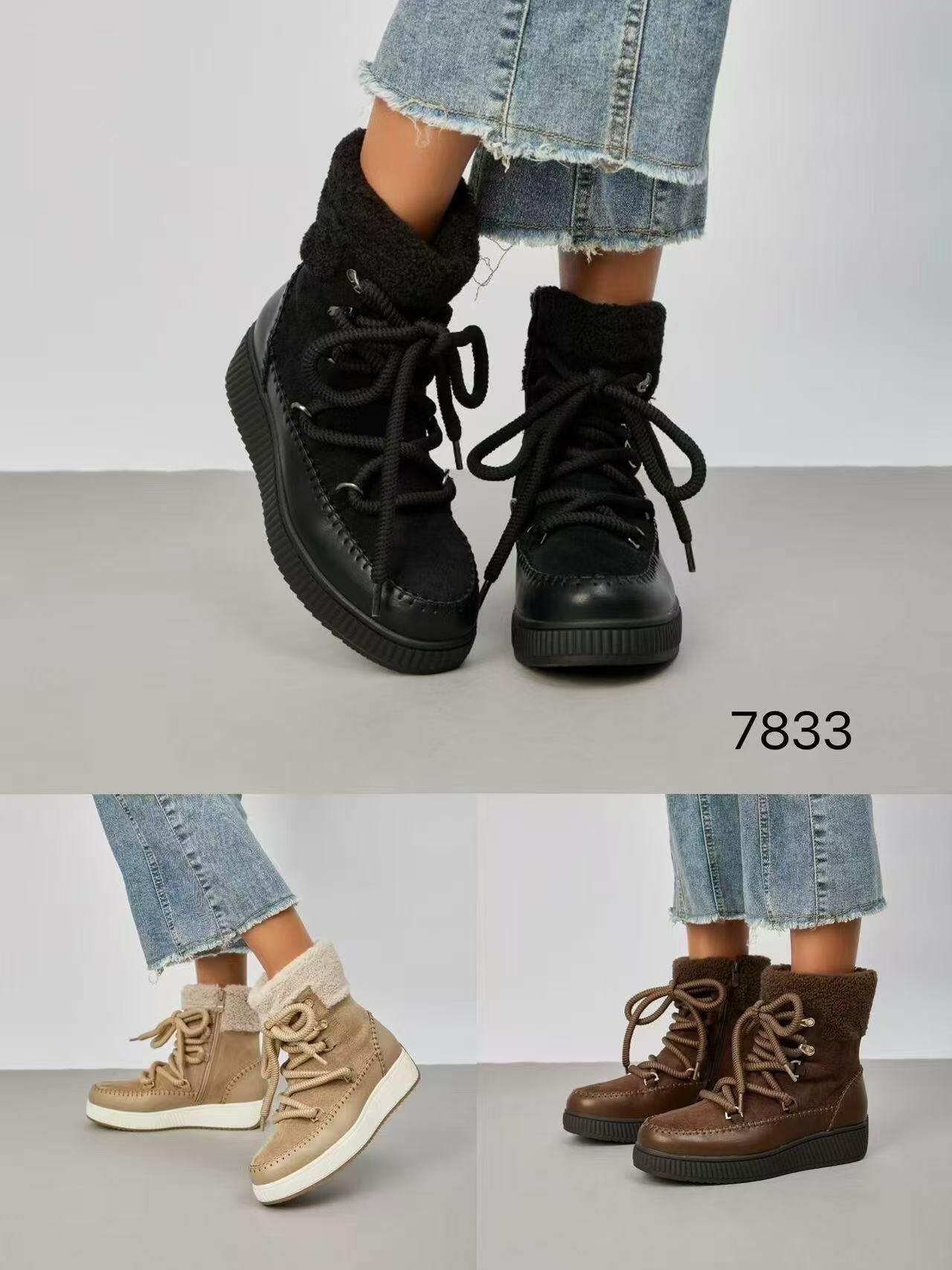 Großhändler ERICA SHOES - Kurze Winterstiefel mit Fleece-Saum, Schnürsenkeln und dicker rutschfester Sohle