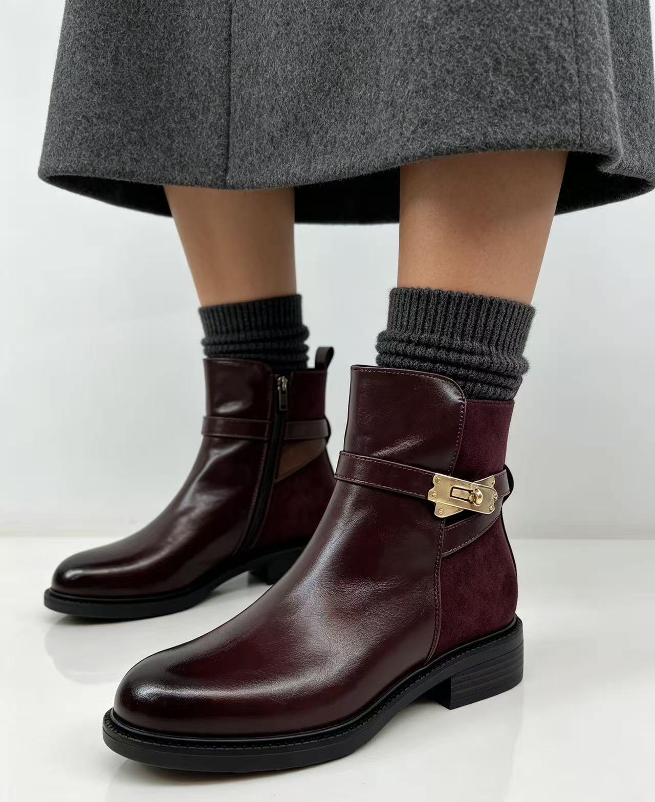 Wholesaler ERICA SHOES - Flat ankle boots with decorative metal buckle for women