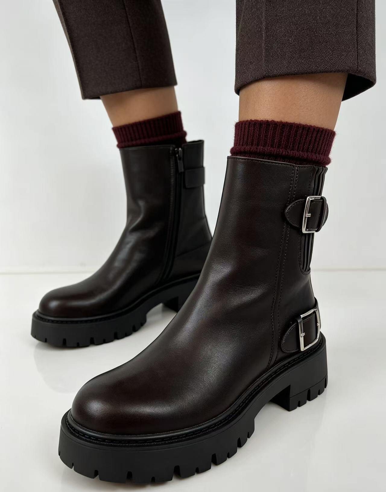 Wholesaler ERICA SHOES - Women's short Martin boots with buckles and thick soles