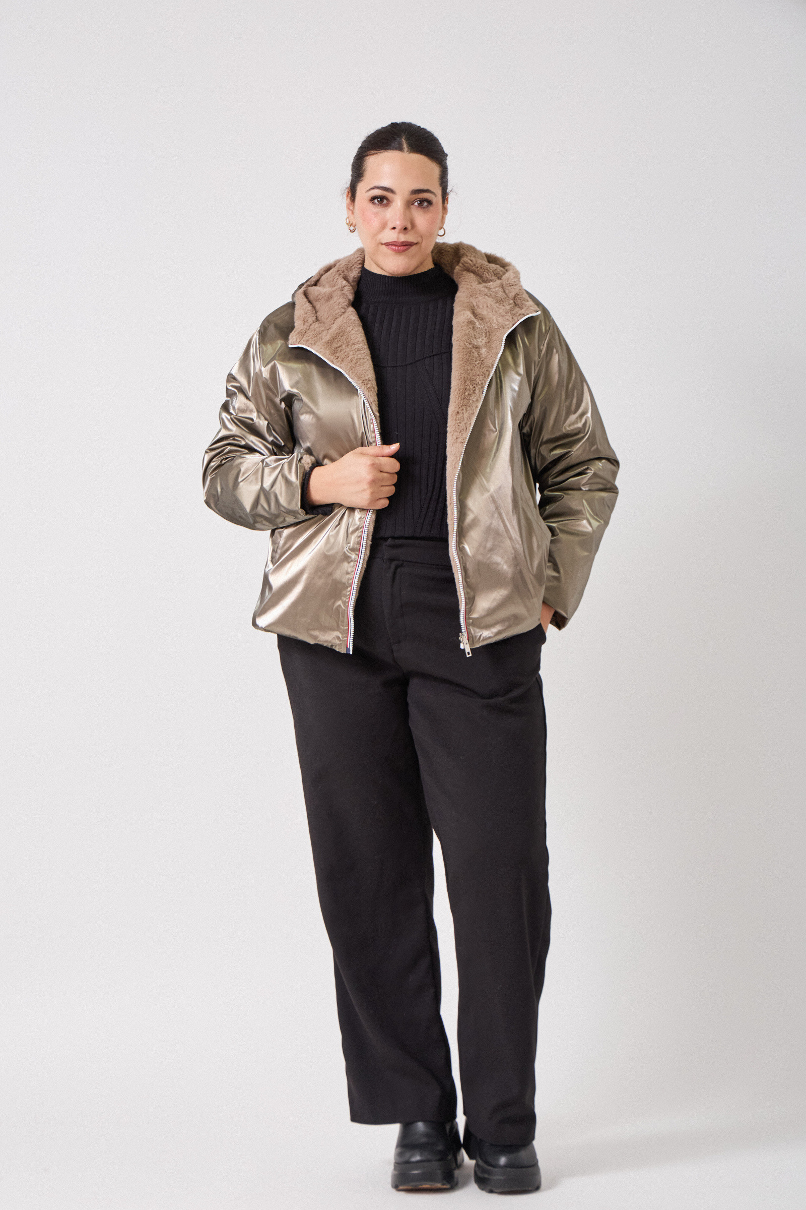 Grossista ESCANDELLE Paris Grande Taille - Parka corta reversibile foderata di pelliccia, Pelle sintetica