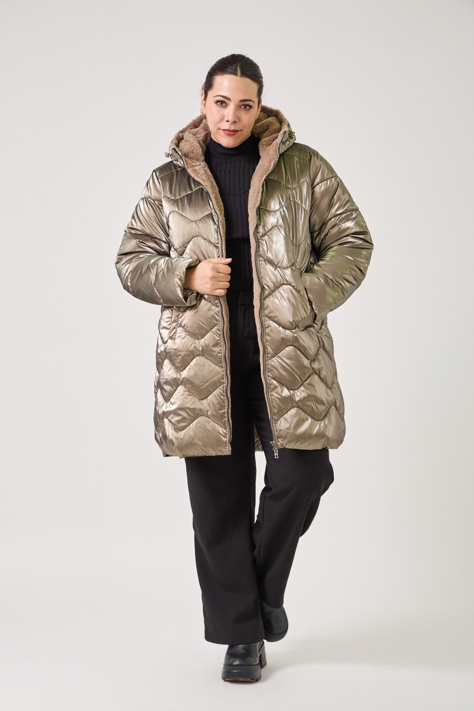 Grossiste ESCANDELLE Paris Grande Taille - Manteau mi-long matelassé fourré, matières recyclées - Grande taille