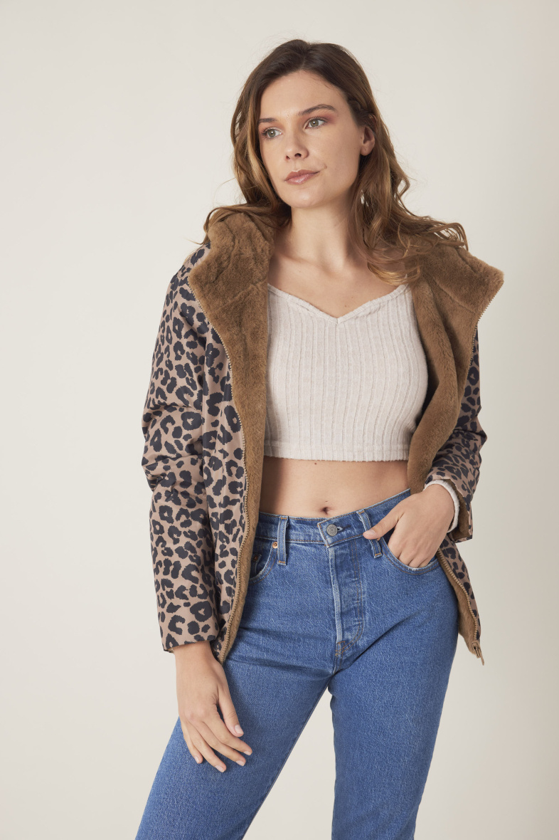 Grossiste ESCANDELLE Paris Grande Taille - Parka courte Fausse Fourrure Réversible Print Léopard, Grande Taille
