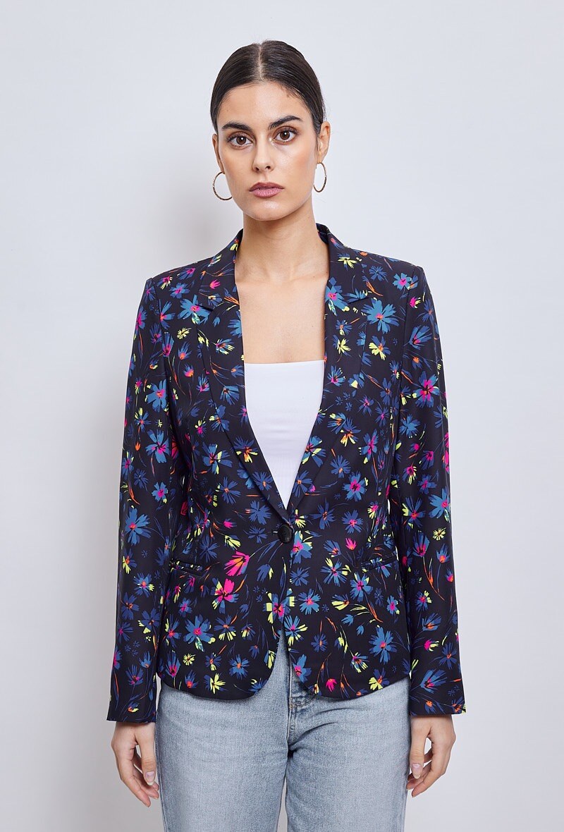 Mayorista ESCANDELLE Paris - Americana con estampado de flores de colores, Corte entallado, 100% Poliéster