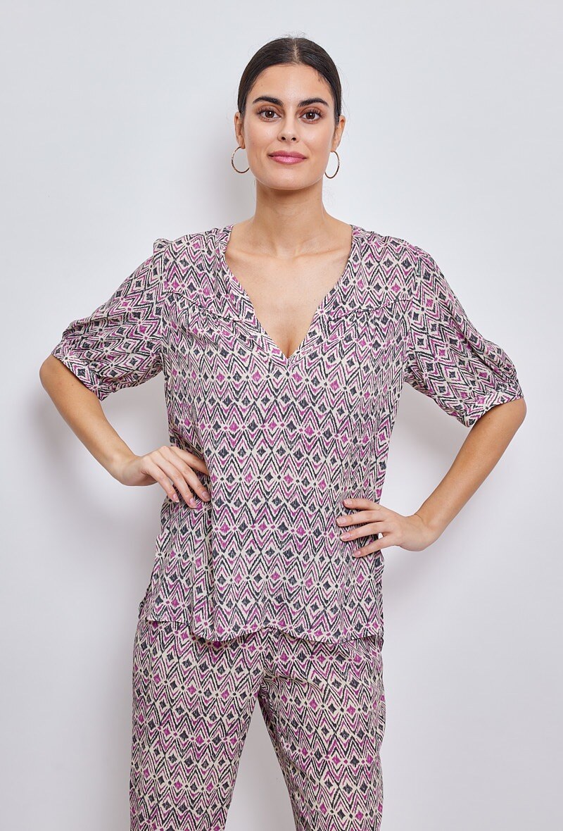Großhändler ESCANDELLE Paris - Bluse mit Blumendruck, Druck, 100 % Viskose