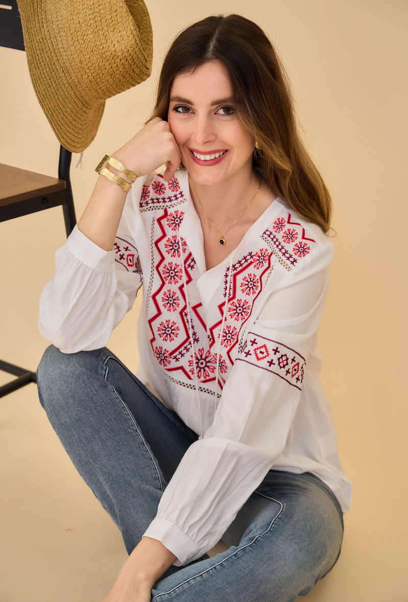 Grossiste ESCANDELLE Paris - Blouse bohème à manches bouffantes, 100% Viscose