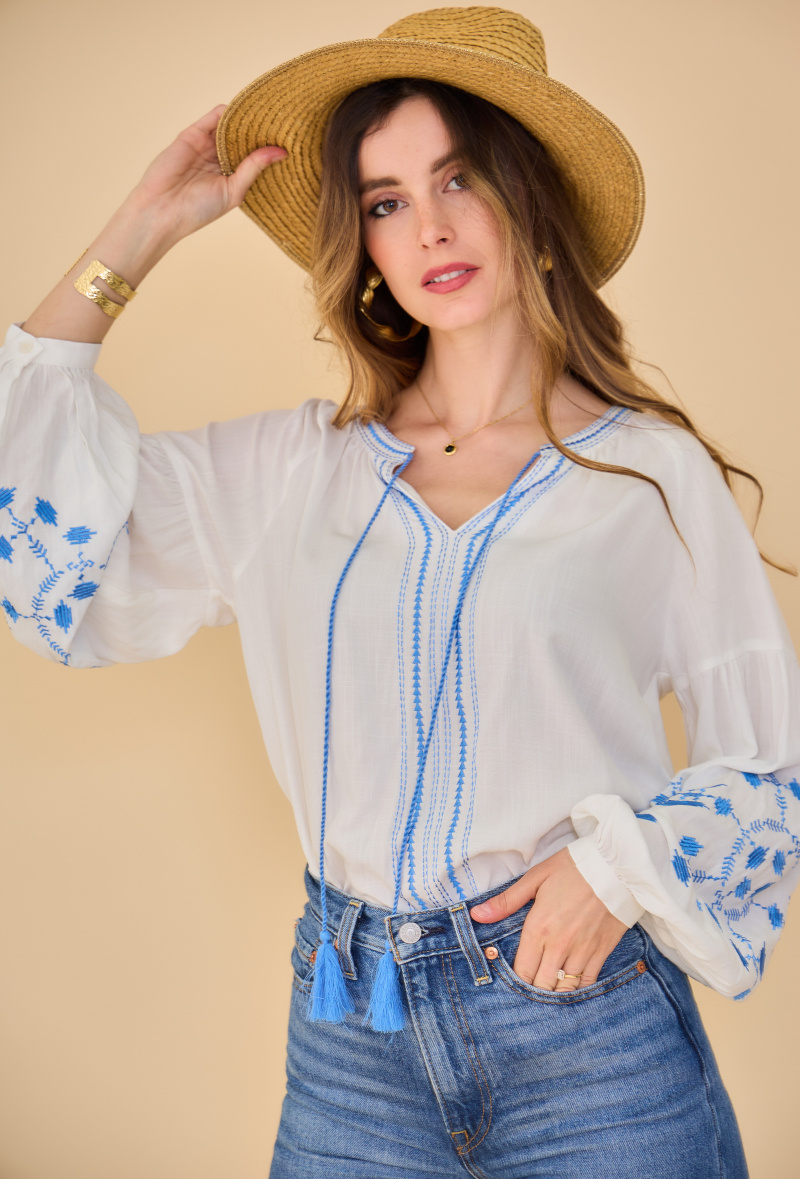 Großhändler ESCANDELLE Paris - Böhmische Bluse mit Puffärmeln, 100 % Viskose