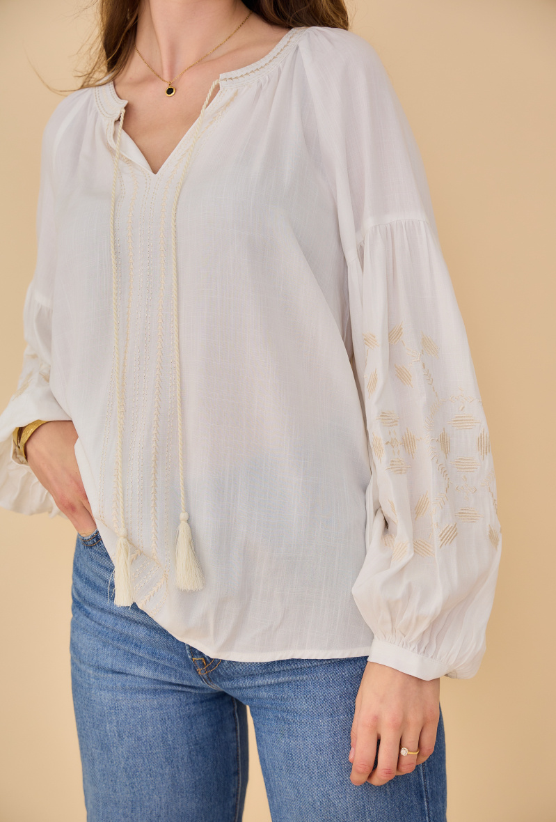 Grossista ESCANDELLE Paris - Blusa bohémien con maniche a sbuffo, 100% viscosa