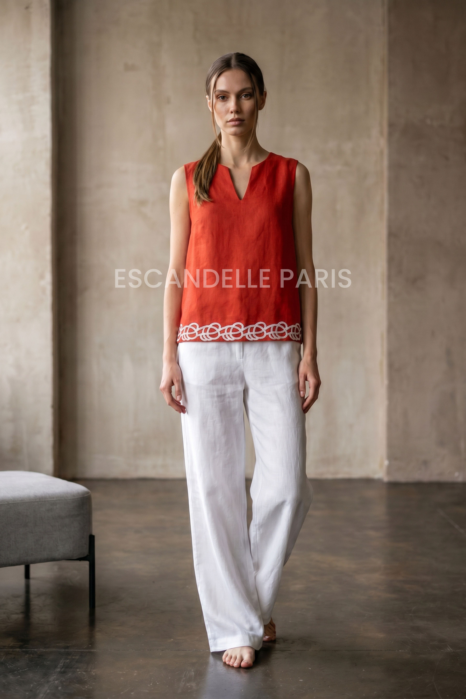Großhändler ESCANDELLE Paris - Ärmellose Leinenbluse