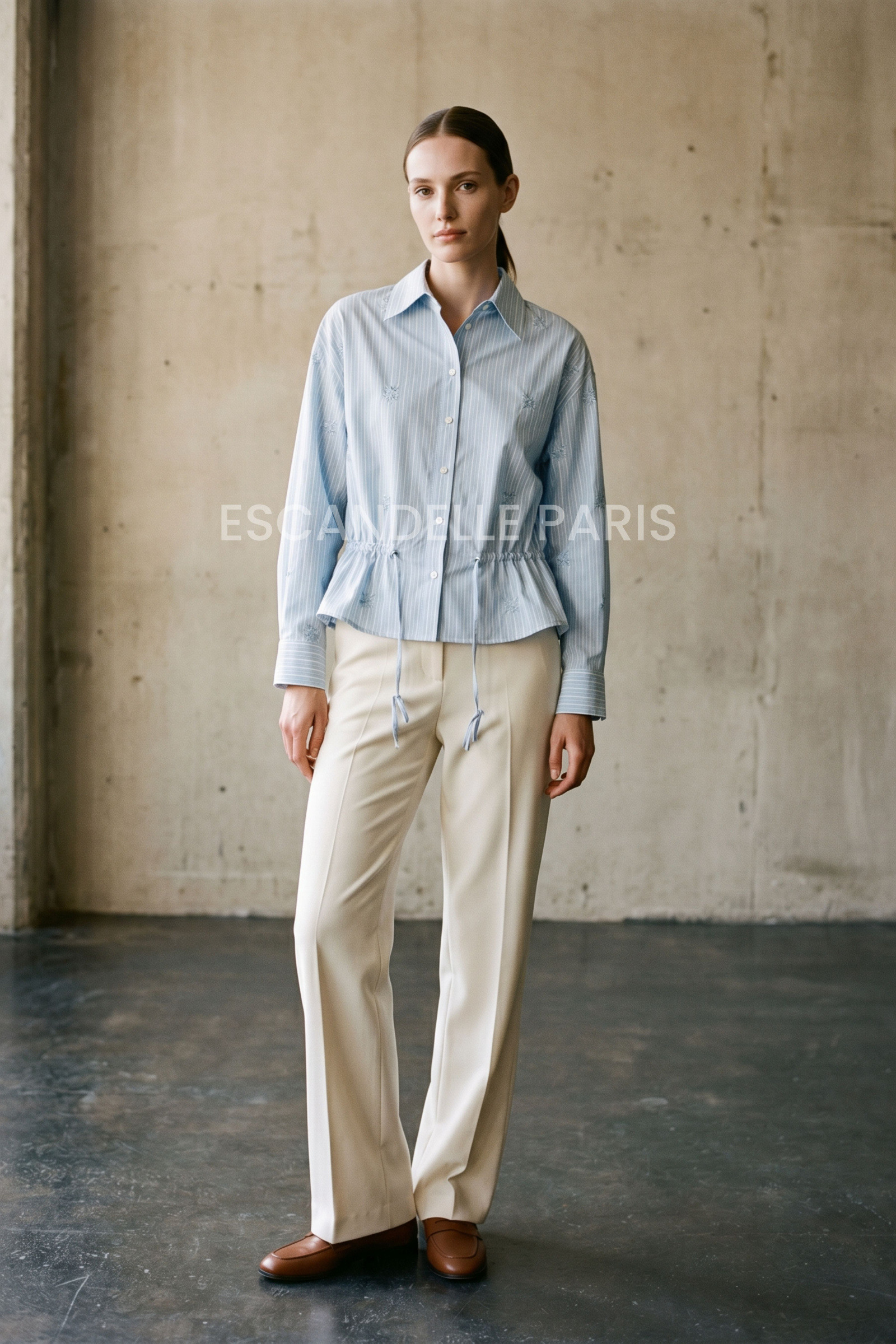 Mayorista ESCANDELLE Paris - Camisa Ajustada con Bordado a Rayas