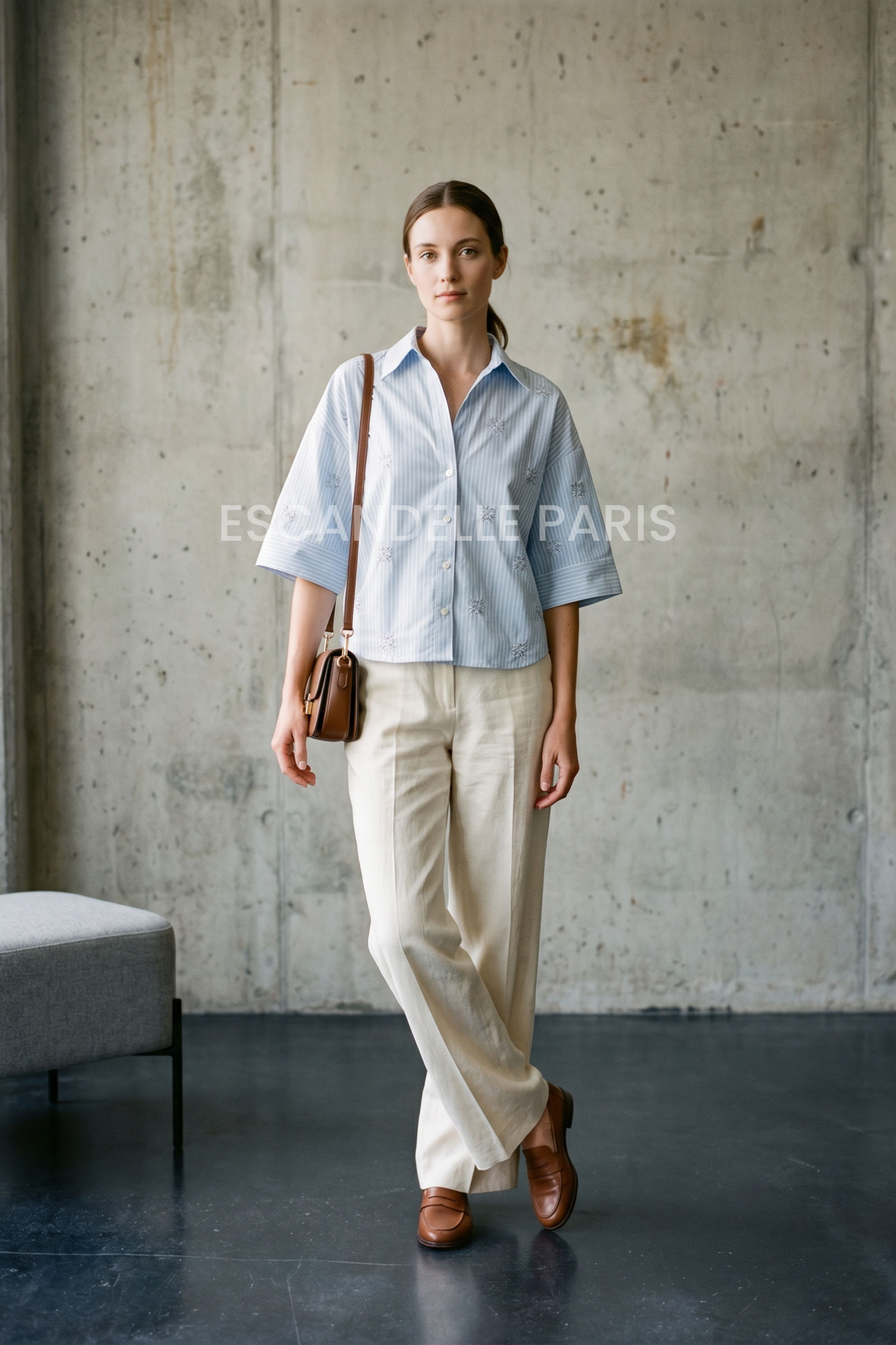Grossiste ESCANDELLE Paris - Chemise Rayée à Manches Courtes Brodée