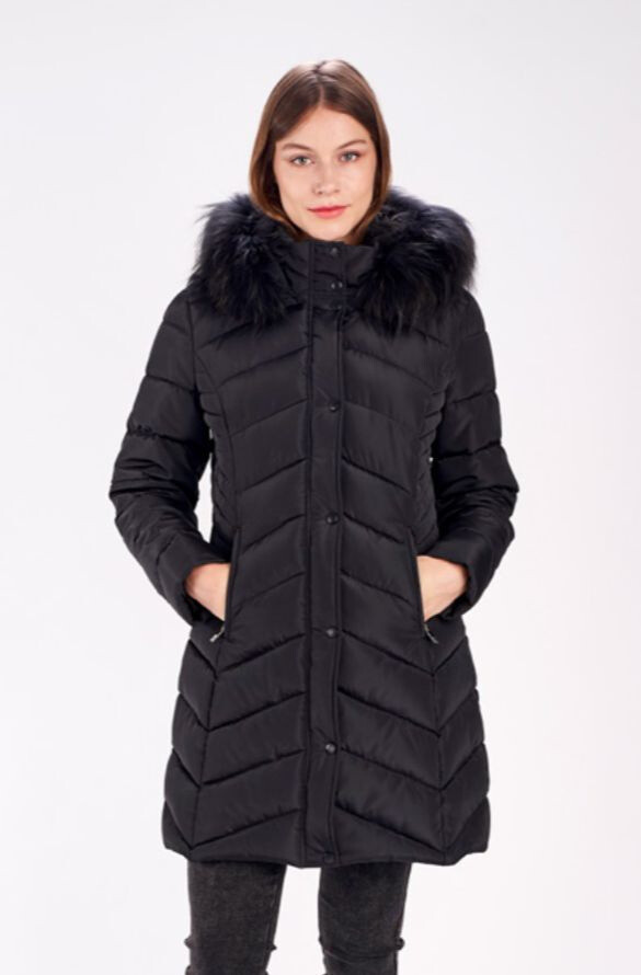 Großhändler ESCANDELLE Paris - Daunenjacke mit Kapuze. Echtpelz