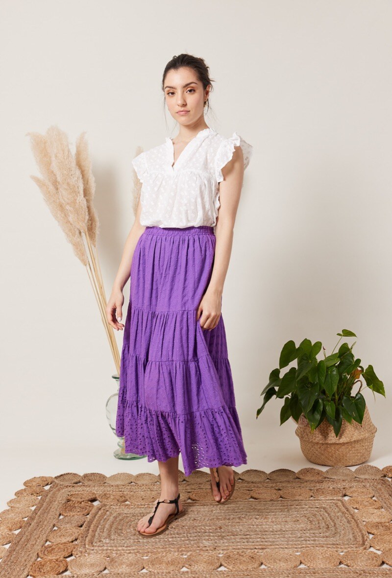 Grossiste ESCANDELLE Paris - Jupe longue en broderie angaise, 100% coton , bohème