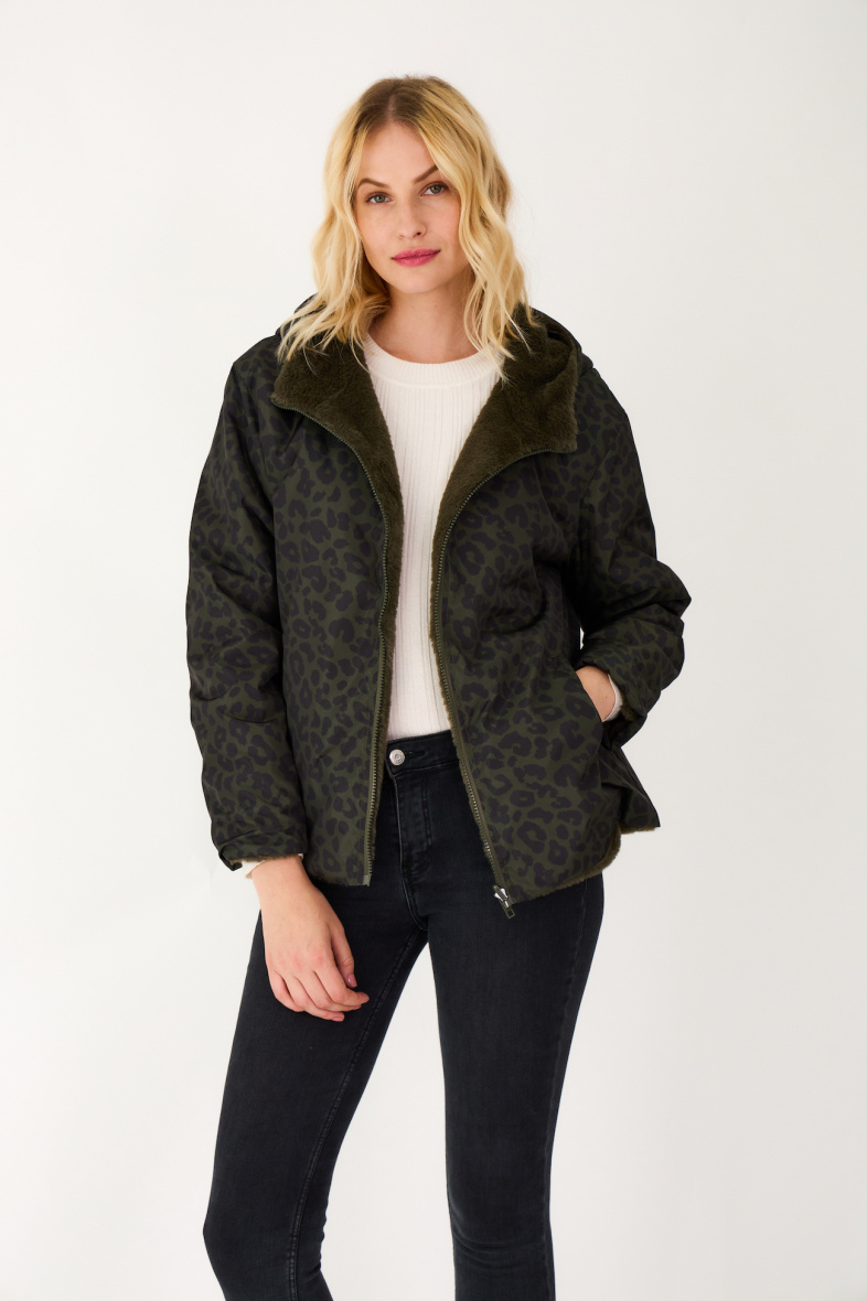Grossiste ESCANDELLE Paris - Parka Courte Léopard Réversible Fausse Fourrure, Polyester Recylé