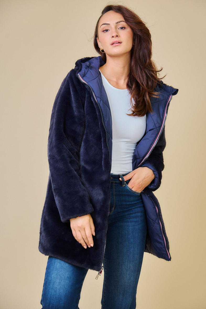 Wholesaler ESCANDELLE Paris - GEMMA - Reversible quilted coat with mid-length fur, recycled materials