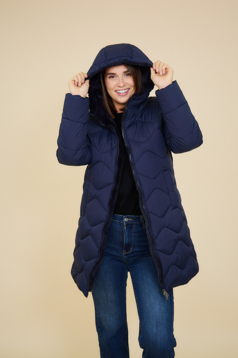 Wholesaler ESCANDELLE Paris - BILLIE - Mid-length quilted fur-lined coat, recycled materials