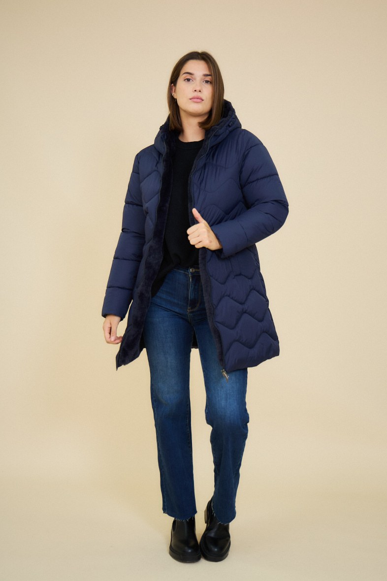 Wholesaler ESCANDELLE Paris - BILLIE - Mid-length quilted fur-lined coat, recycled materials