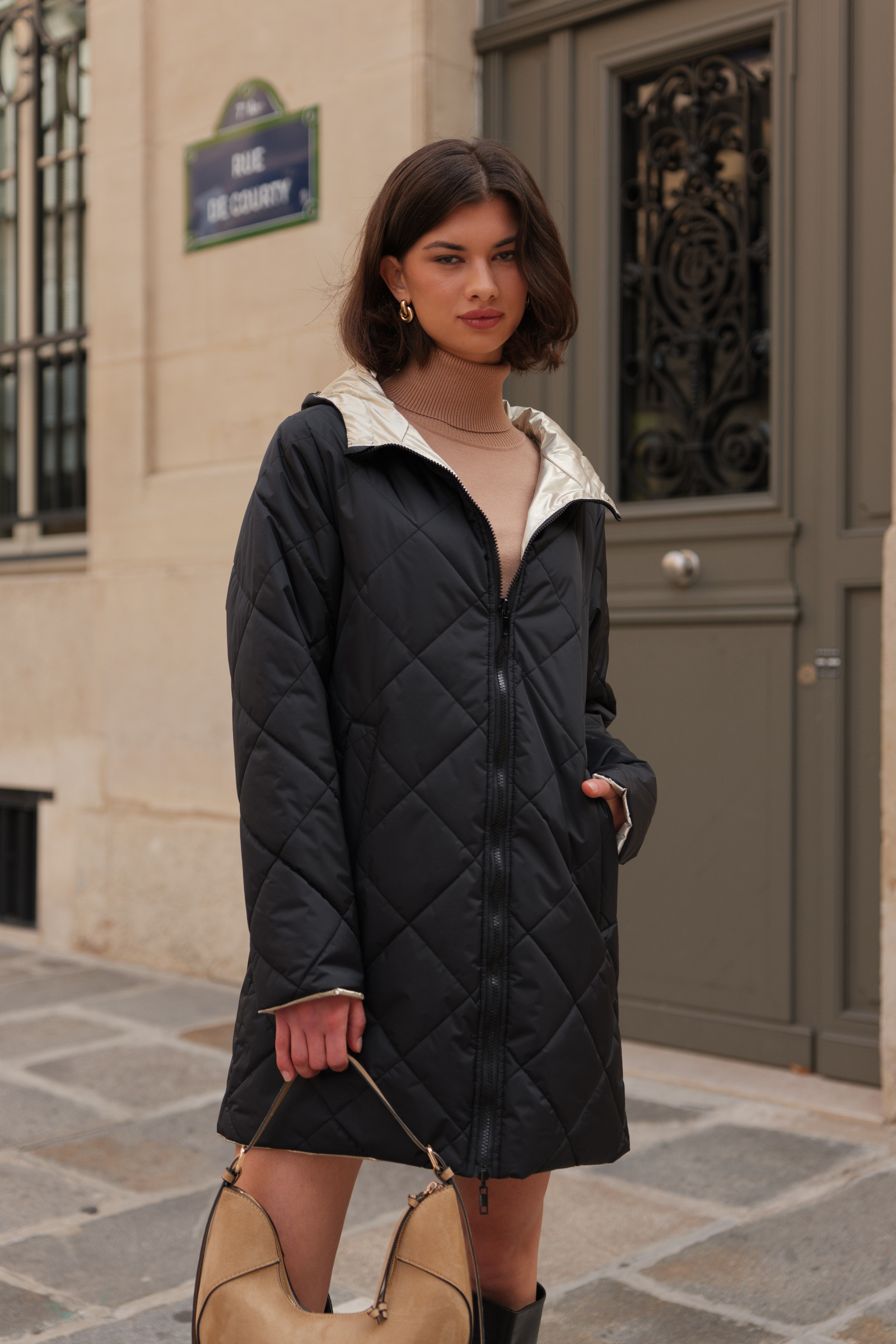 Großhändler ESCANDELLE Paris - Wendbarer, gesteppter, mittellanger Regenmantel