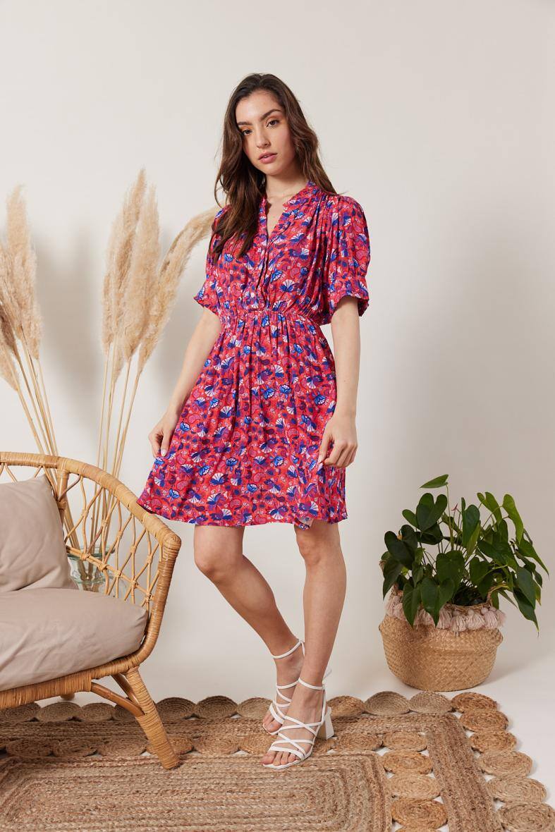 Großhändler ESCANDELLE Paris - Kurzes Kleid mit Paisley-Blumendruck Rot
