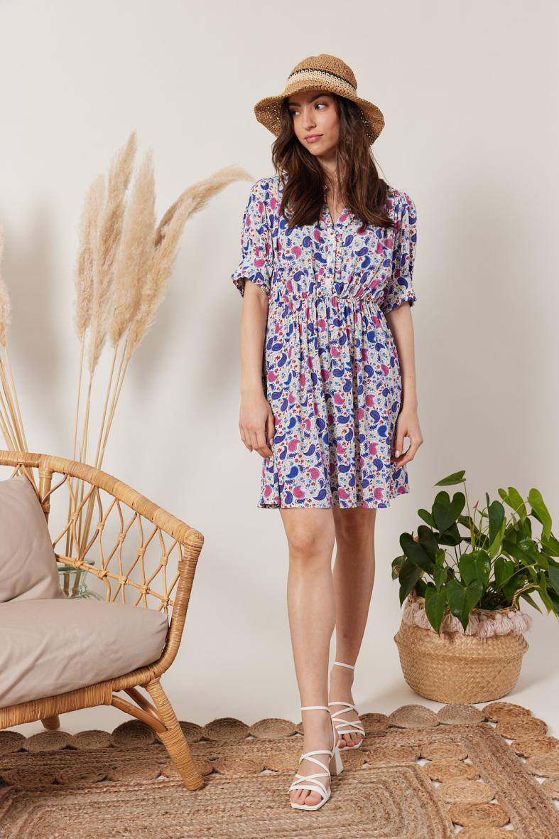 Großhändler ESCANDELLE Paris - Kurzes bedrucktes Kleid mit Puffärmeln