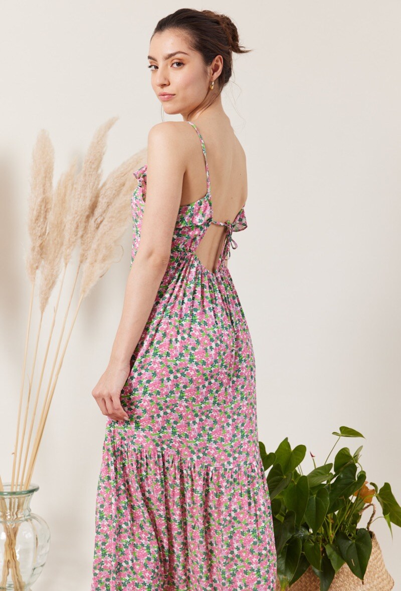 Grossiste ESCANDELLE Paris - Robe 100% Viscose, longue, print, à bretelles