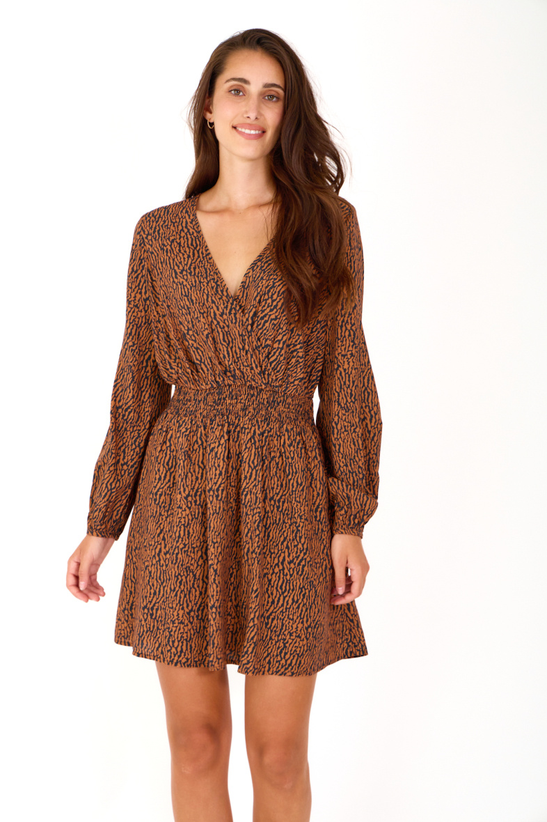 Grossiste ESCANDELLE Paris - Robe print 100% Viscose, courte évasée, à imprimé Print terra - EMMA