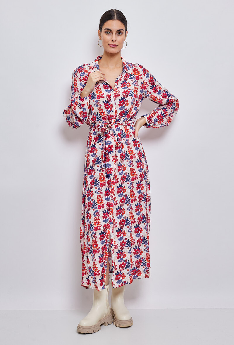 Grossiste ESCANDELLE Paris - Robe chemise 100% Viscose, longue, manches longues, print
