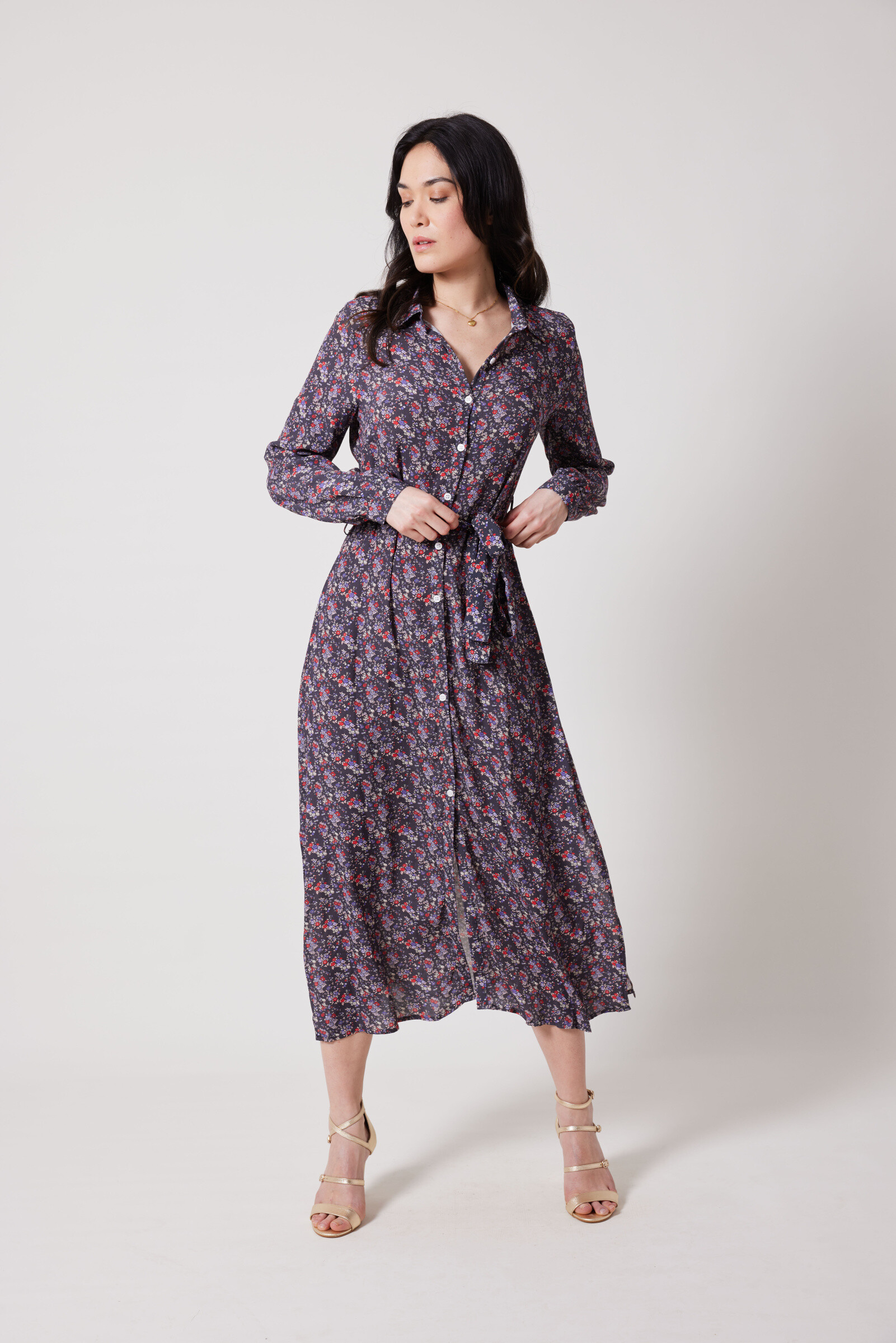 Grossiste ESCANDELLE Paris - Robe longue 100% Viscose, manches longues, print