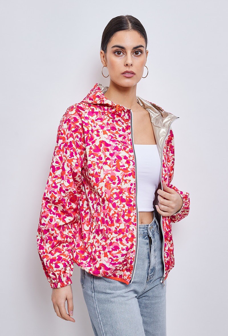 Wholesaler ESCANDELLE Paris Outlet - Short reversible waterproof parka, Liberty print windbreaker